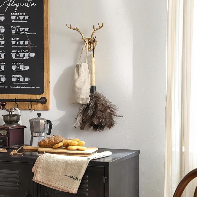 SOFFEE DESIGN Golden Antler Multi-Hook Rack, Deer Horn Coat Stand, Rustic Lodge Entryway Organizer