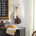 SOFFEE DESIGN Golden Antler Multi-Hook Rack, Deer Horn Coat Stand, Rustic Lodge Entryway Organizer