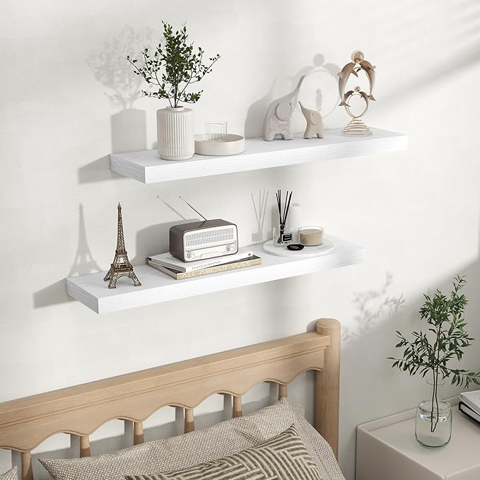 Fun Memories Rustic Floating Wall Shelves, Wall Mounted Wood Storage & Display Shelves for Bathroom, Bedroom, Living Room or 