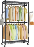 SONGMICS Heavy-Duty Rolling Clothes Rack, Garment Rack, Portable Closet on Wheels, with Adjustable Mesh Shelves and Hanging R