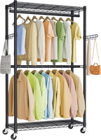 SONGMICS Heavy-Duty Rolling Clothes Rack, Garment Rack, Portable Closet on Wheels, with Adjustable Mesh Shelves and Hanging R