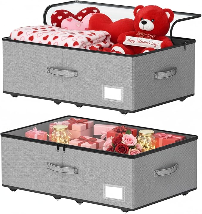 Under Bed Storage with Wheels, No Assemble Required 10 inches height Under Bed Storage bins,Large capacity Rolling Underbed S
