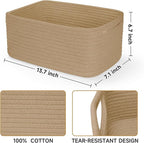 3-Pack Storage Baskets for Organizing | Woven Shelf Toy Basket | Rope Baskets for Gifts Empty | Closet Organizer Bins with Ha