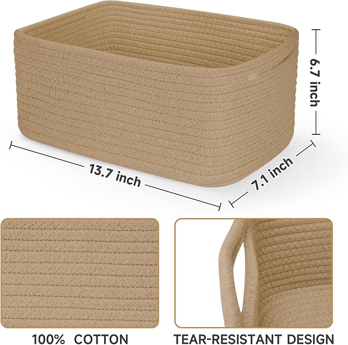 3-Pack Storage Baskets for Organizing | Woven Shelf Toy Basket | Rope Baskets for Gifts Empty | Closet Organizer Bins with Ha