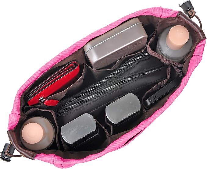 Vercord Canvas Handbag Organizers, Sturdy Purse Insert Organizer Bag in Bag, 10 Pockets Color Rose Small