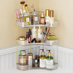 EUHOME 3-Tier Corner Bathroom Counter Organizer Makeup Cosmetic Storage, Tool-Free Installation Acrylic Vanity Shelf, Counter