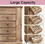 Emfogo Jewelry Box for Women, 5 Layer Large Wood Boxes & Organizers for Necklaces Earrings Rings Bracelets, Rustic Organizer 