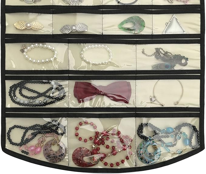BB Brotrade Hanging Jewelry Organizer,Accessories Organizer,74 Pocket Organizer for Holding Jewelries (Beige-74 Pocket)