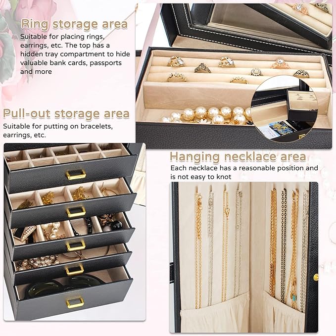 AKOZLIN Huge Jewelry Box Organizer Functional Extra Large Leather Jewelry Storage Case for Women Girls Ring Necklace Earring 