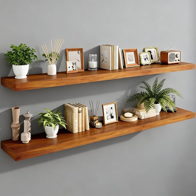 IAE Floating Wall Shelves 55 inch,Bathroom Shelving Wall Mounted,Invisible Shelf Floating Kitchen Shelves,Wooden Wall Shelf w