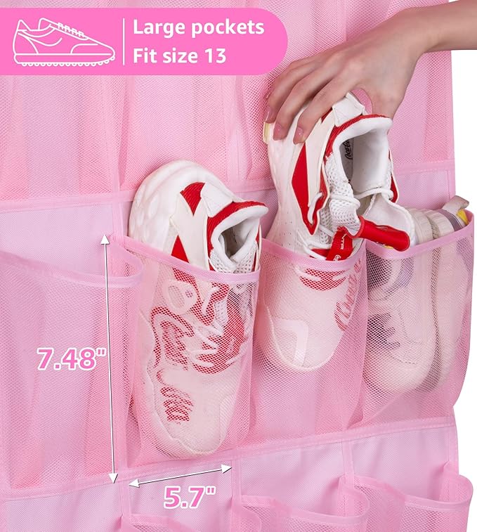 MISSLO Kids Over the Door Shoe Organizer Pink Hanging Shoe Rack Baby Toddler Hanging Shoe Organizer Cute Shoe Holder Girl Roo