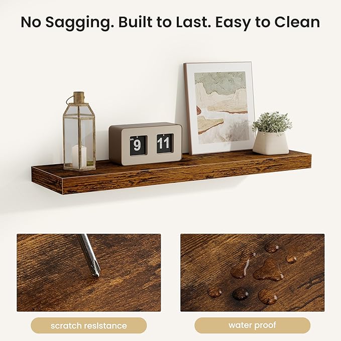 Fun Memories Floating Shelves for Wall, Rustic Wood Wall Mounted Shelves for Bathroom, Bedroom, Living Room and Kitchen, Stor