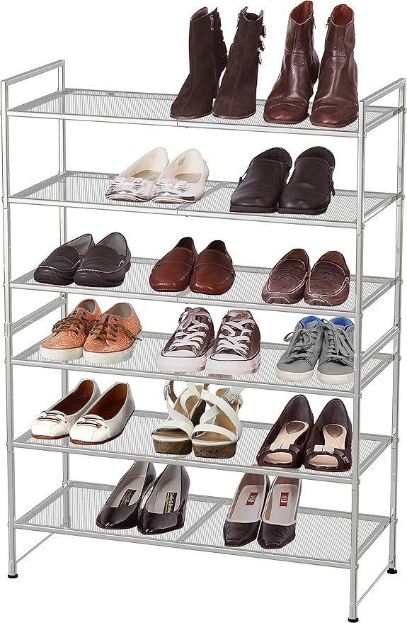 Simple Houseware 3-Tier Stackable Mesh Shoe Rack, Silver