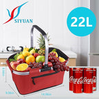 Picnic Basket, SIYUAN Shopping Basket with Handle 22L Collapsible Grocery Basket Portable Folding Bag for Marketing Picnic, R