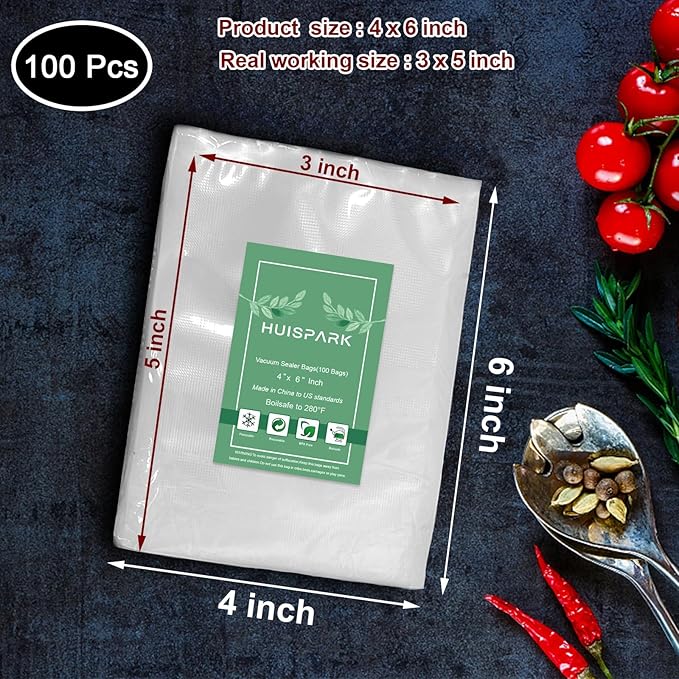 Vacuum Sealer Bags,Heavy Duty Pre-Cut Design Commercial Grade 4x6 Inch Food Sealable Bag for Heat Seal Food Storage, Seal Bag