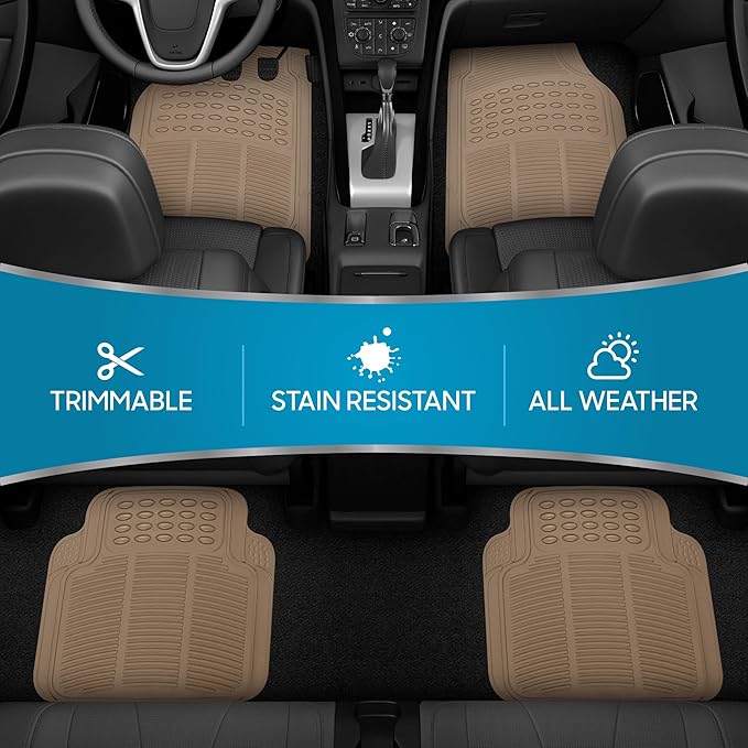 Heavy Duty 4pc Front & Rear Rubber Floor Mats for Car SUV Van & Truck-All Weather Protection Universal Fit