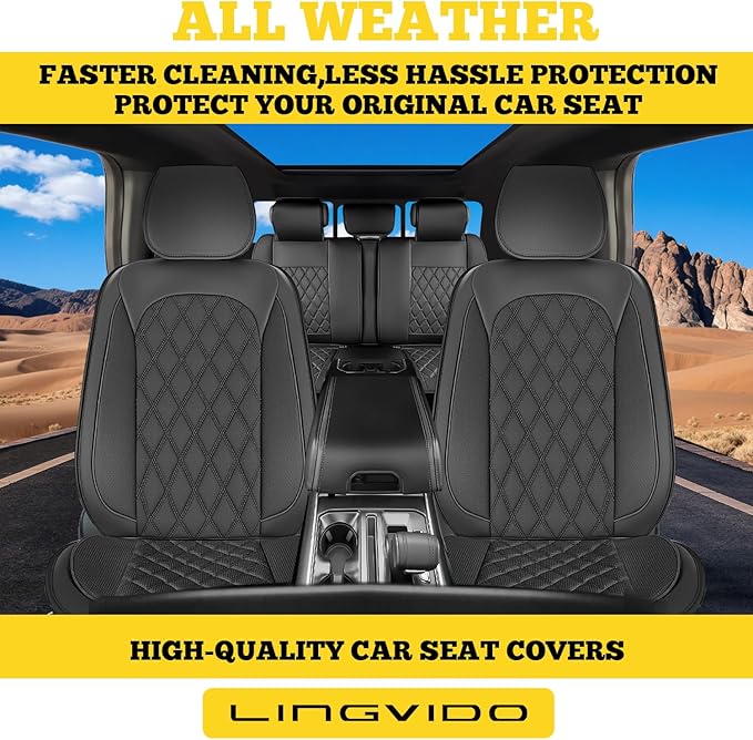 LINGVIDO Car Seat Covers Full Set (5 Seats) - Premium Perforated Nappa Leather, Waterproof Shield, Omni-Adapt Fit SUVs Sedans