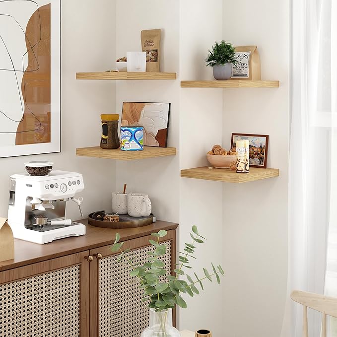 Fun Memories Square Floating Shelves for Wall - 12 Inch Deep Floating Shelves with Invisible Brackets, Oak Small Wall Shelf f
