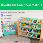 Humble Crew 4-Tier Kids Bookshelf, Natural Wood/Seafoam Green - Premium Book Shelf for Kids Rooms with Four Deep Pockets - To