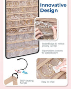 BAGSMART Hanging Jewelry Organizer, Necklace Holder Anti-tangle Earrings Rings Hanger with Pockets Hang on Closet, Wall, Door