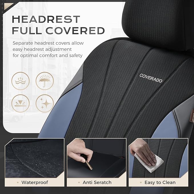 Coverado Seat Covers for Car, Leather Automotive Car Seat Covers 5 Seats, Mesh Breathable Auto Seat Protectors, Driver Seat C