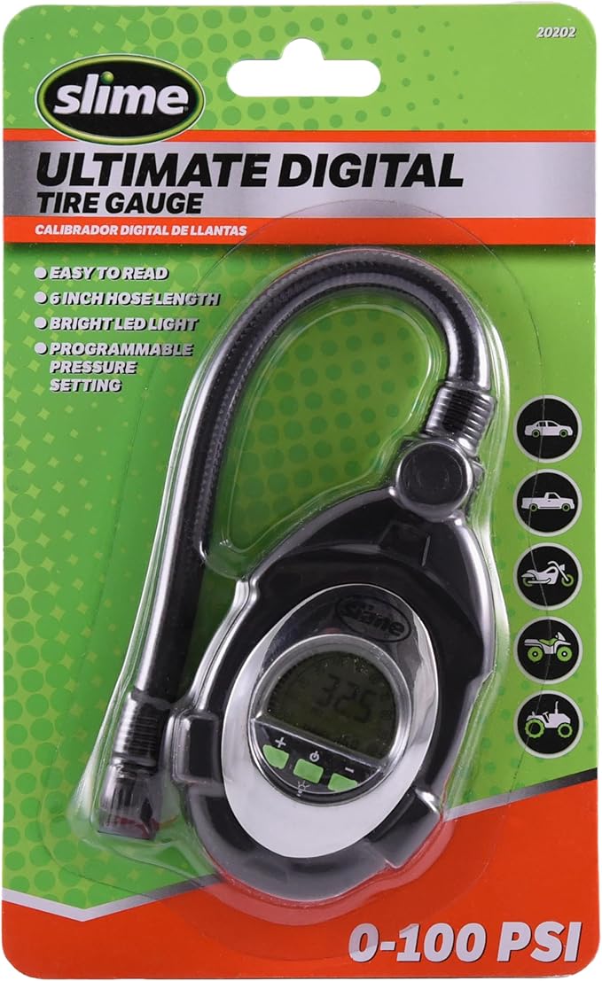 Slime 20202 Tire Pressure Gauge, Ultimate Digital, LED Light for Night Time Use 0-100 psi