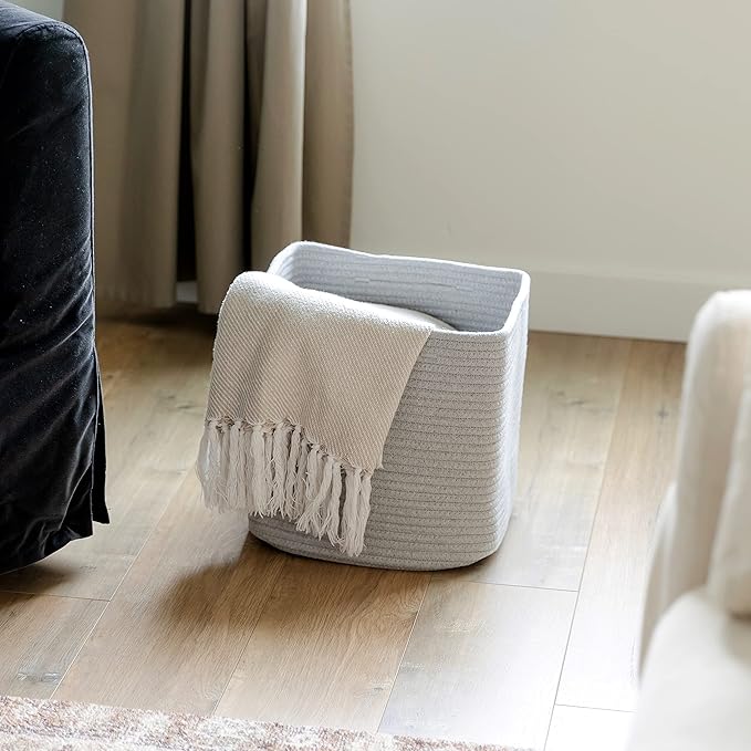 NaturalCozy Storage Cubes 11 Inch Cotton Rope Woven Baskets for Organizing, 3-Pack | Cube Storage Bin | Square Storage Basket
