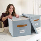 ZICOTO Decorative File Organizer Box Set of 2 - Collapsible Linen Filing Cabinets w/Handles Are Perfect to Store all Your Doc