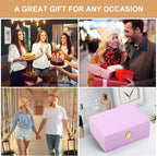 Jewelry Box for Girls Women Leather Jewelry Organizer with Lock Double Layers Jewelry Storage Case Removable Tray for Necklac