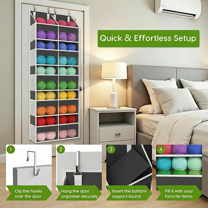 Unjumbly 5 Tiers Over The Door Hanging Yarn Storage Organizer, Hanging Door Organizer for Knitting and Crochet Supplies, Back
