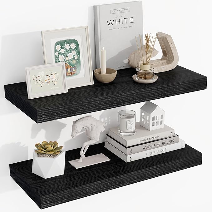 24 Inch Floating Shelves, 24"x9.25"x1.5" Inch Deep Floating Shelves for Wall, Wooden Shelves for Bathroom, Bedroom, Living Ro