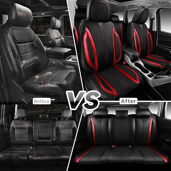 CAR PASS Nappa Leather Car Seat Covers, Durable Waterproof Luxury Universal Seat Covers for SUV Pick-up Truck Sedan, Anti-Sli