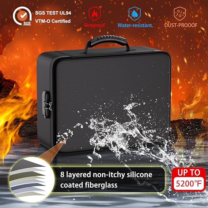 ENGPOW Fireproof File Organizer Bag with 13 Colorful Pockets Accordion File Folder,5200℉ Document Organizer Box with Lock&Lab