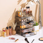 Sorbus Acrylic Makeup Organizer Set, 7-Drawer Vanity & Countertop Cosmetic Storage with Small & Wide Compartments, Black-Tint