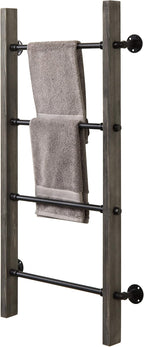 MyGift Wall Mounted Blanket Ladder Farmhouse Gray Wood and Industrial Metal Pipe Towel Hanging Rack
