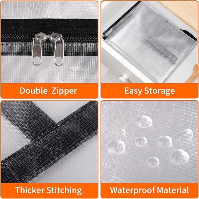 TasticTotes 6 Pack Long Clear Storage Bags for Comforter, Clothes & Bedding, Plastic Blanket Storage with Zipper and Handle, 