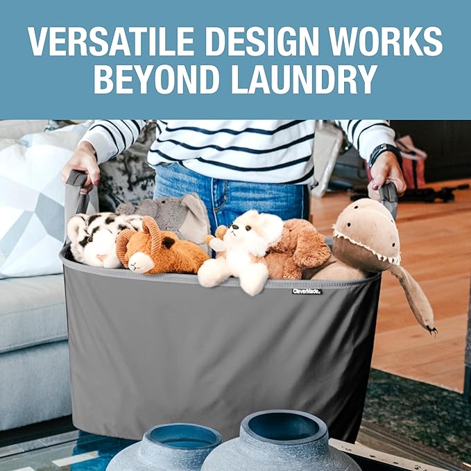 CleverMade Collapsible Laundry Basket LUXE 2 Pack – 60L (16 Gal) Foldable Cotton Blend Clothes Hamper with Vegan Leather Acce