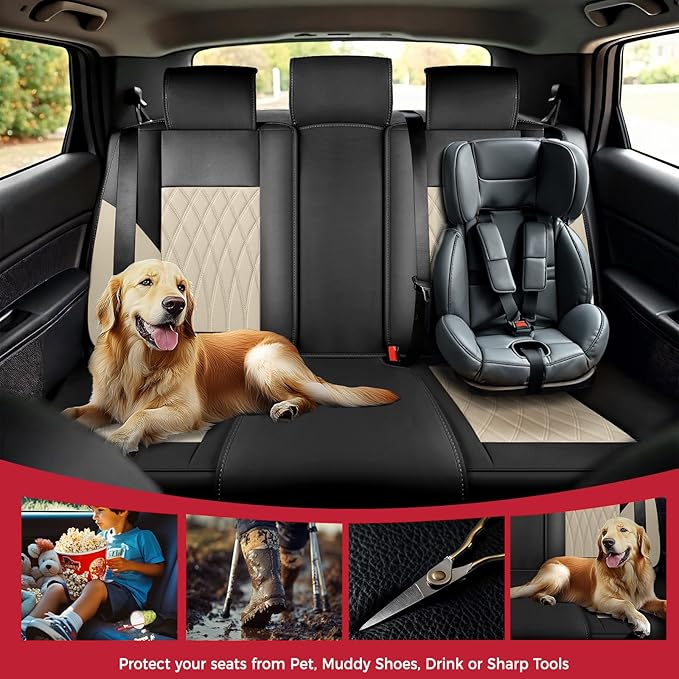 FREESOO Black Beige Car Seat Covers Full Set - Faux Nappa Leather Seat Covers for Cars, Luxury Breathable Waterproof Front Se