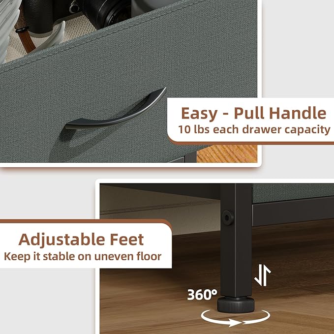 Somdot Tall Dresser for Bedroom with 5 Drawers, Storage Organizer Chest of Drawers with Removable Fabric Bins for Closet Beds