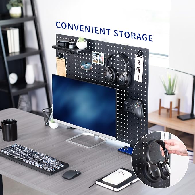 VIVO Steel Clamp-on Desk Pegboard, 30 x 24 inch Privacy Panel, Magnetic Peg Board, Office Accessory Organizer, Above or Below