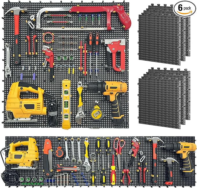 Pegboard Kit: 6 Panels (90x40cm/36x16in, Black) + 200 Hooks & Accessories, Heavy Duty Rustproof Plastic Peg Board for Home, G