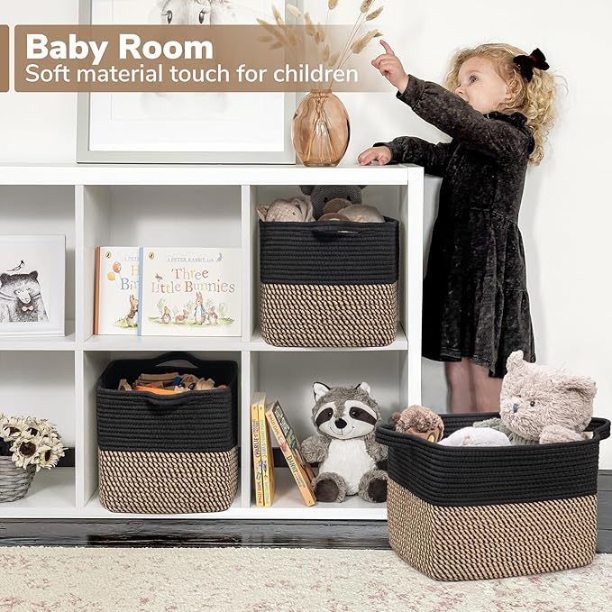 Goodpick Cube Storage Bins - Towel, Book, Cloth, Shoes, Closet Shelf Woven Baskets for Office, Baby Laundry, Toys, 13''x10''x