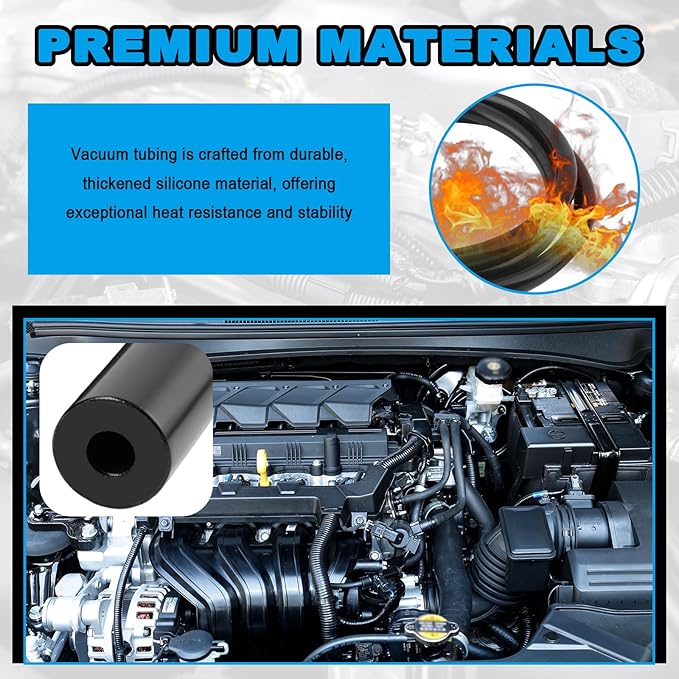 6PCS 5Ft Silicone Vacuum Hose Automotive Kit,ID 3/8",5/16",1/4",3/16",5/32",1/8" Vacuum Lines Automotive with Tee/Straight/Re