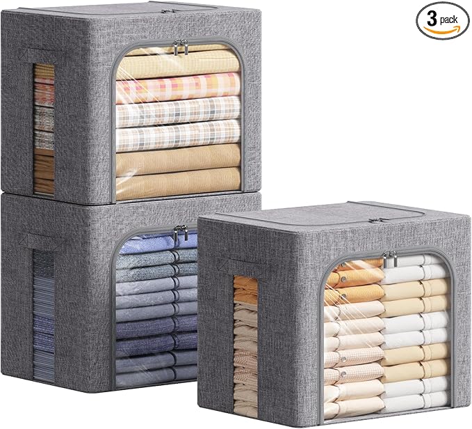 Lifewit Clothes Storage Bins with Metal Frame, Stackable Storage Box, Foldable Clothing Storage Bins with Lids, 40L Storage B
