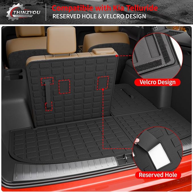 Floor Mats Compatible with 2020-2025 Kia Telluride 7&8 Seats Cargo Mat Cargo Liner All Weather Back Seat Cover Protector 2024 Telluride Accessories (Trunk Mat with Backrest Mats+Floor Mats)