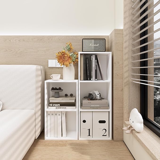 3 Cube Storage Organizer,Wooden 3-Tier Open Shelf Bookshelf,Versatile Storage Cubes for Living Room，Bedroom,Home Office, (Whi