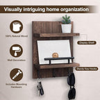 Key Holder Wall Mount, Mail Shelf Decor with 3 Key Hooks, Versatile Wood Wall Organizer for Entryway Hallway (8.2” x 10.6”x 3