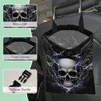 Skull Lightning Car Garbage Bag,Waterproof Small Car Trash Bag Hanging Back of Seat,Drawstring Hanging Car Trash Bag with Adjustable Buckle for Car Accessories