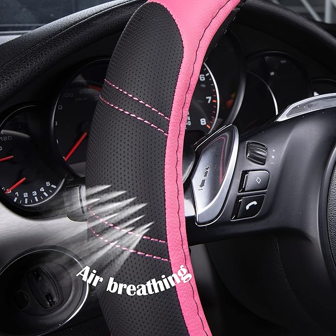 CAR PASS Line Rider Microfiber 14 Inch Leather Sporty Steering Wheel Cover Universal Fits for 95% Truck,SUV,Cars, Anti-Slip S