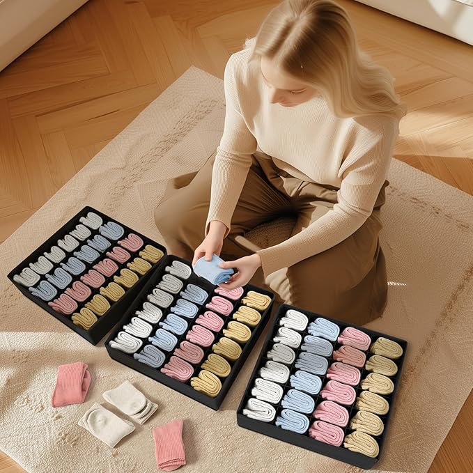 Joyoldelf Sock Drawer Organizer Divider Underwear Organizer 24-cell Fabric Dresser Drawer Organizers Storage Boxes for Socks 